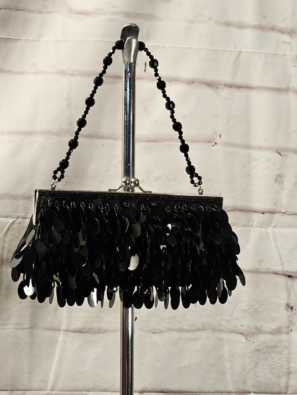Black Sequin Fringe Evening Handbag